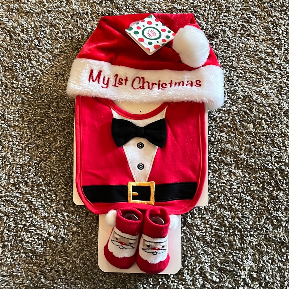 My First Christmas Hat, Bib & Booties set